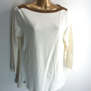 Ralph Lauren cream with faux suede trim top size M  NWTS